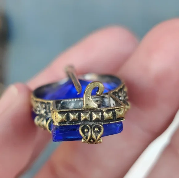 Antique Victorian Blue Czech Glass Ornate Brooch - Picture 7 of 8